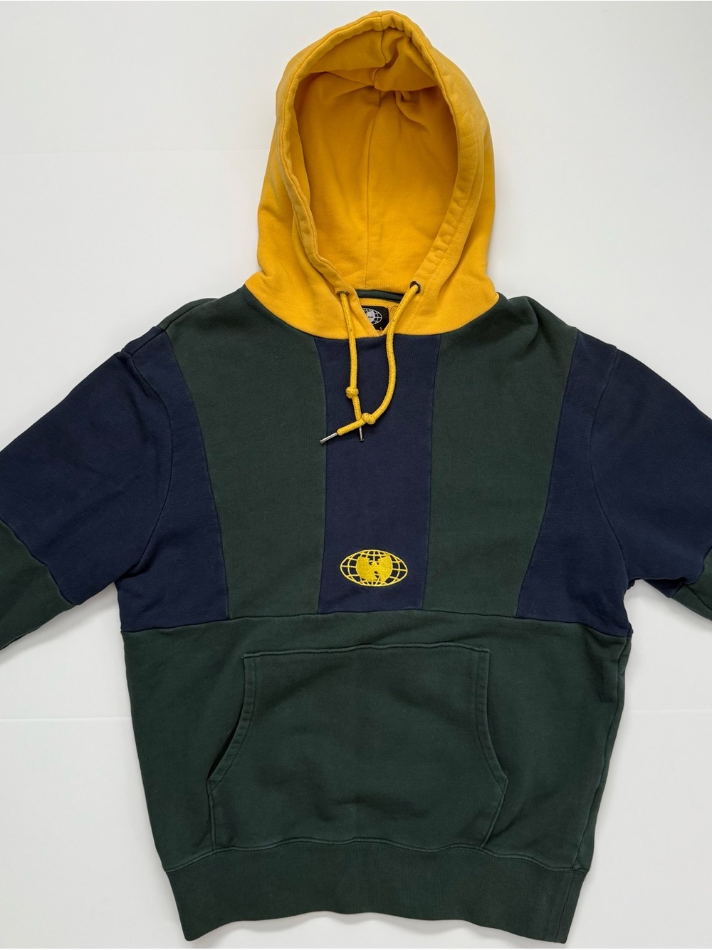 Colorblock Hooded Sweatshirt in Yellow, Forest Green & Navy